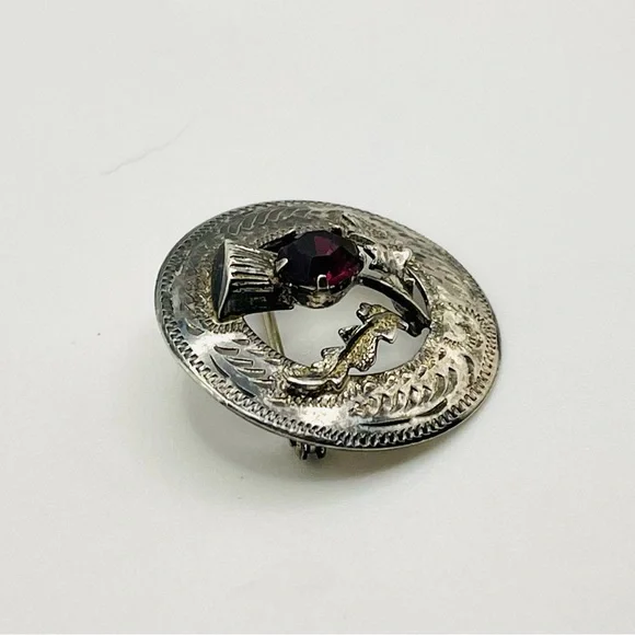 Dainty Vintage Sterling Silver and Amethyst Thistle Brooch - Picture 3 of 9